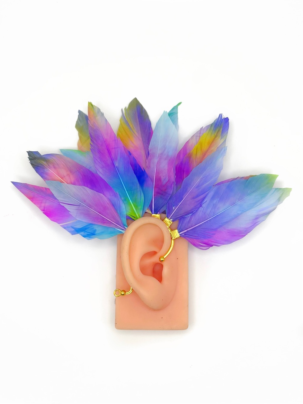 Colorful Multi-Feather Ear Cuff - Purple & Blue